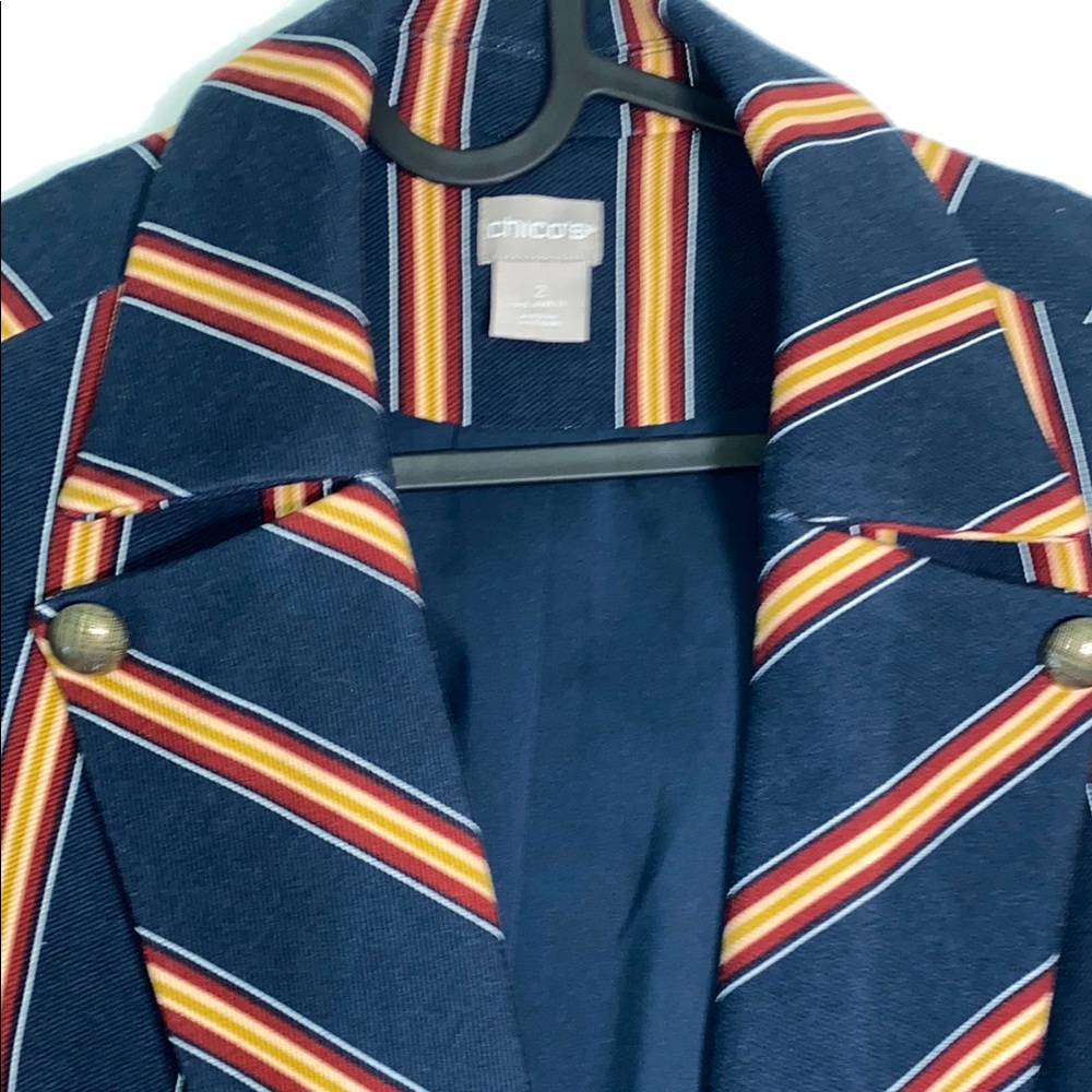 Chico’s Blue and Gold Chevron Blazer Modern Structured Design - Picture 3 of 7